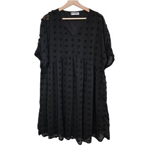 Ecowish Black Textured Dots Mini Dress Cotton/ Ployester